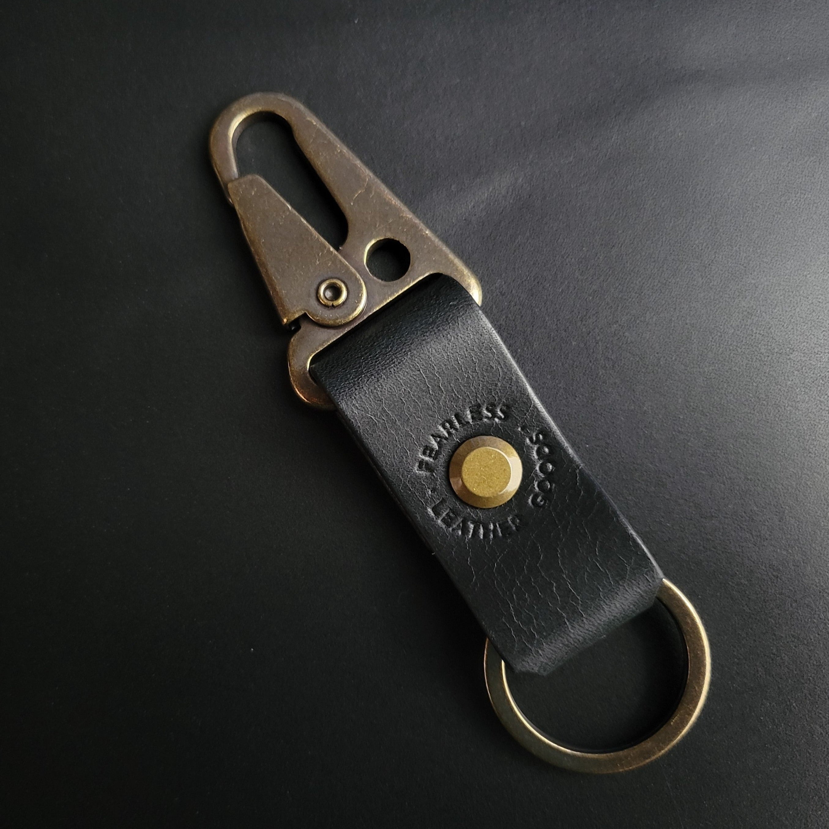 BLACK LEATHER KEYRING - antique brass hardware