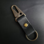 Load image into Gallery viewer, BLACK LEATHER KEYRING - antique brass hardware
