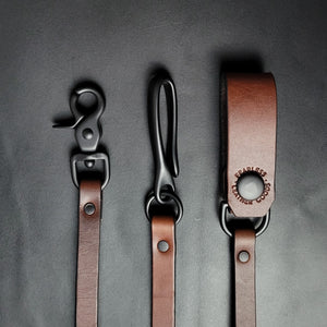 BROWN LEATHER STRAP WALLET CHAIN - black matte